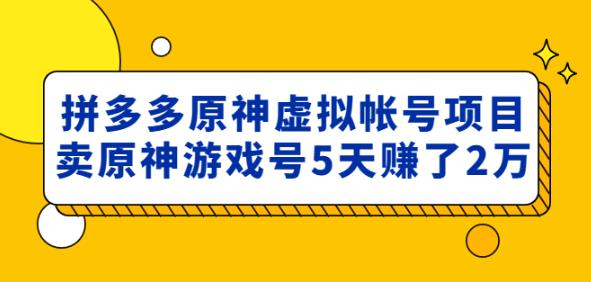 拼多多元神虚拟账号项目外面卖2980：卖原神游戏账号5天赚2万