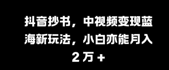 抖音抄书，中视频变现蓝海新玩法，小白亦能月入 过W【揭秘】